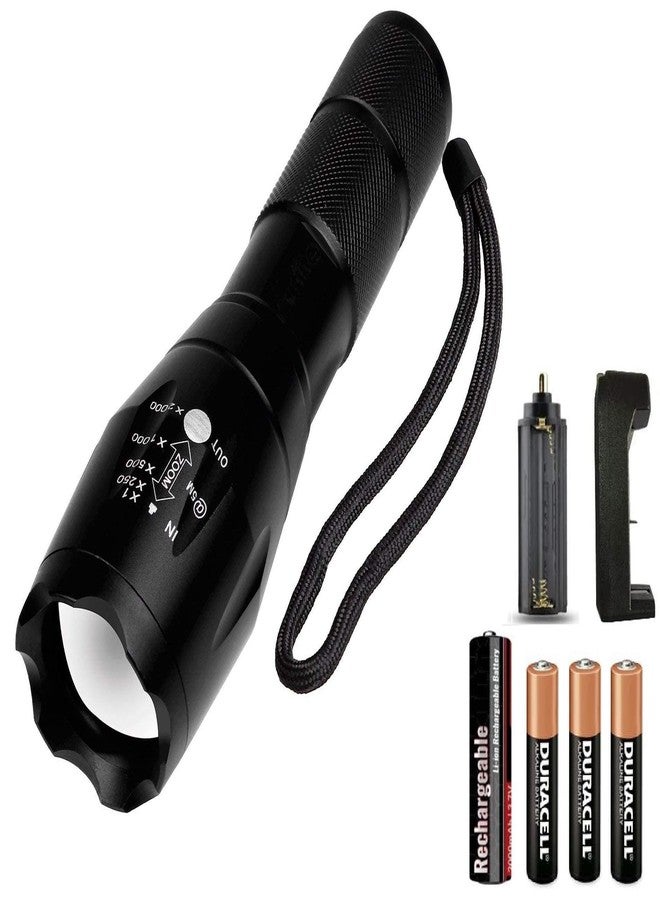 JAMUNESH مصباح يدوي قابل لإعادة الشحن من جامونيش، 5 أوضاع إضاءة فائقة السطوع بتقنية Cree LED، مقاوم للماء، طاقة عالية مع تركيز قابل للتعديل ومجموعة إعادة شحن للطوارئ (أسود) - Image 1